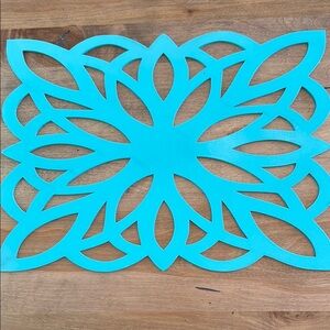Custom Made Wood Turquoise Floral Cutout Placemat set of 8